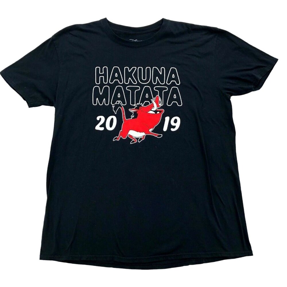 DISNEY Womens Graphic T-Shirt 1X Hakuna Matata '19 Pumba Black 100% Cotton Retro
